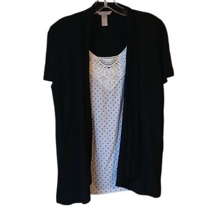 White Stag White And Black Polka Dot Top Size Large